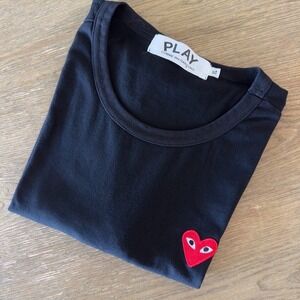 Comme des Garçons PLAY Unisex Black Red Heart Logo T-Shirt-Short Sleeve-Sz XL